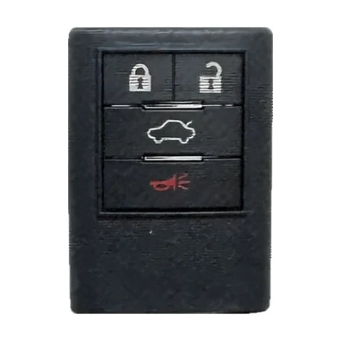 GM rectangular four-button keyless fob with lock, unlock, trunk and panic buttons
